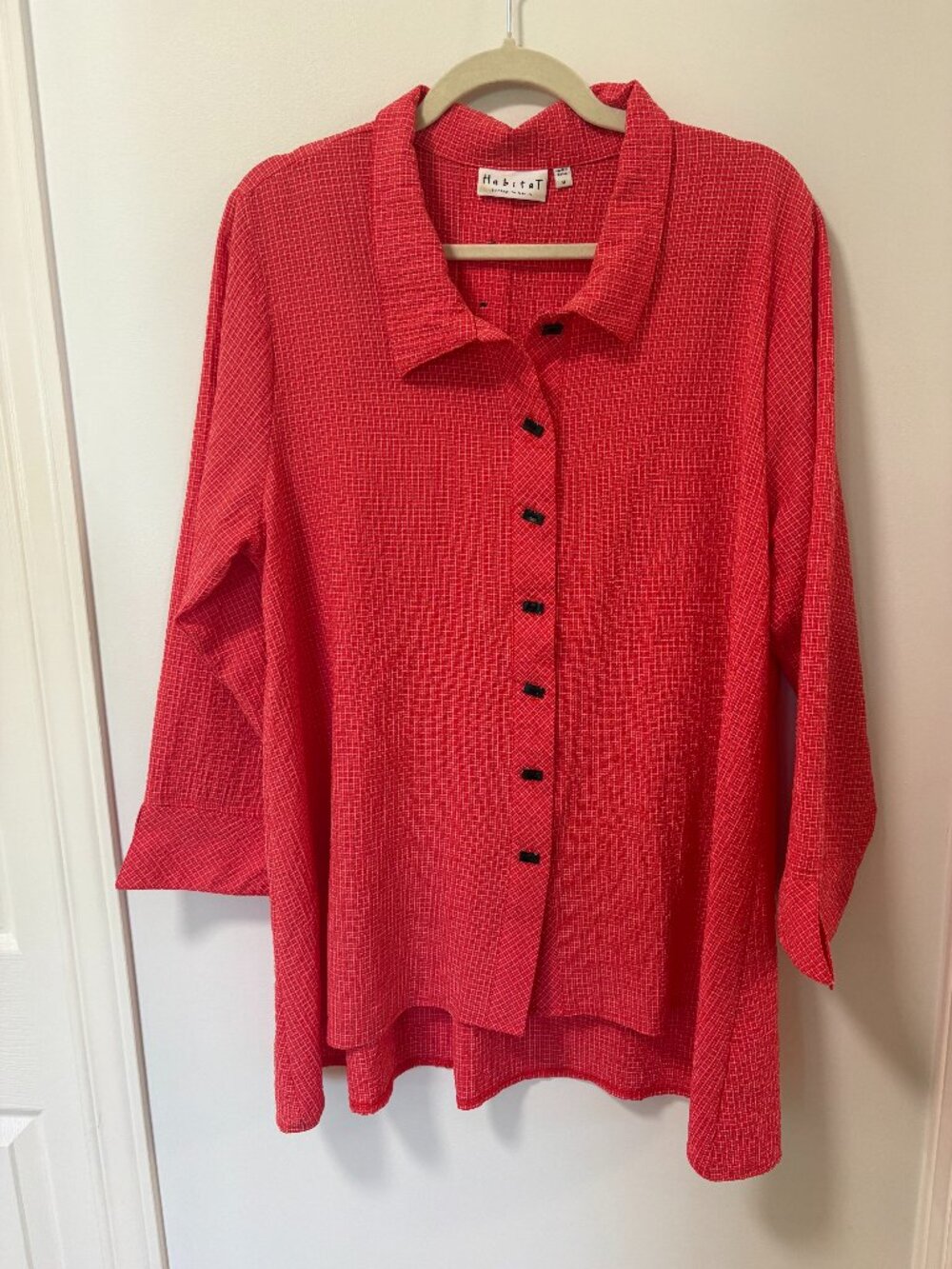 Habitat clothes to live in Red button up shirt textured material fun buttons